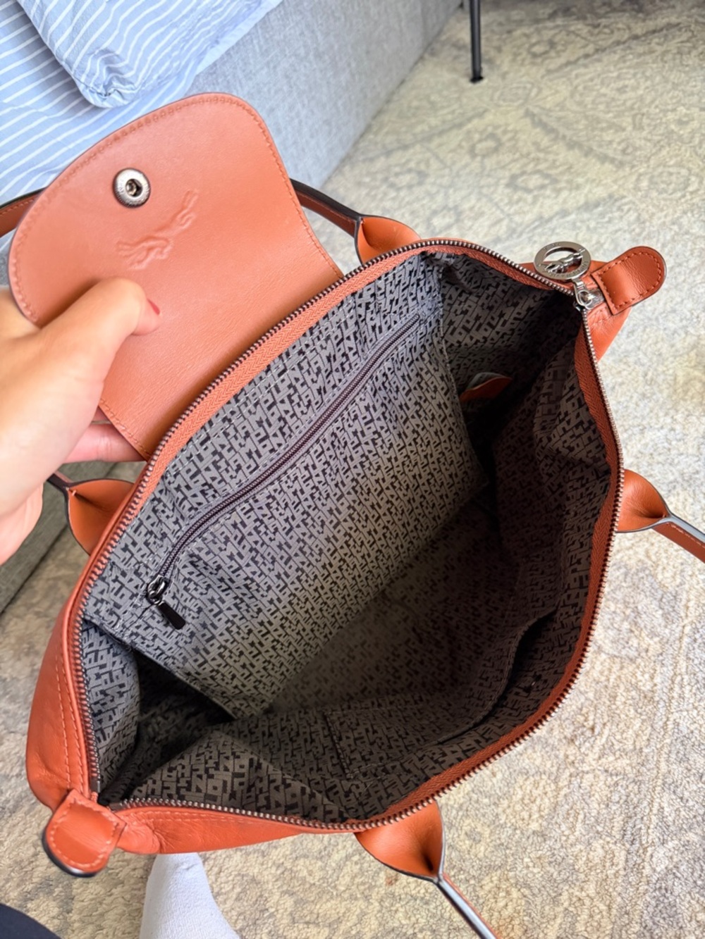 Longchamp Le Pliage Xtra Medium Brown Leather Tote Bag - Picture 4 of 9